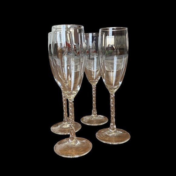 Vintage Cristal D'Arque Durand-Angelique Clear Champagne Flutes - Set of 4 - Picture 1 of 4